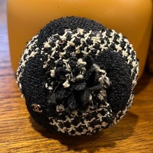 Chanel tweed camellia brooch